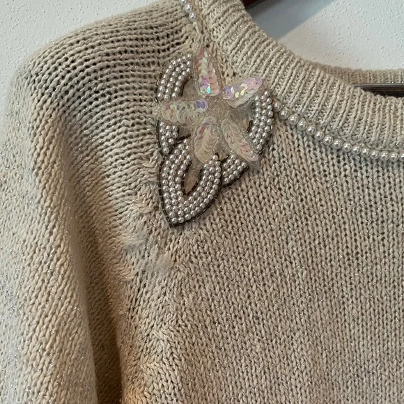 Vintage Extra Energy Beaded Collar Sequin Star Detail 3/4 Sleeve Sweater - Picture 5 of 10